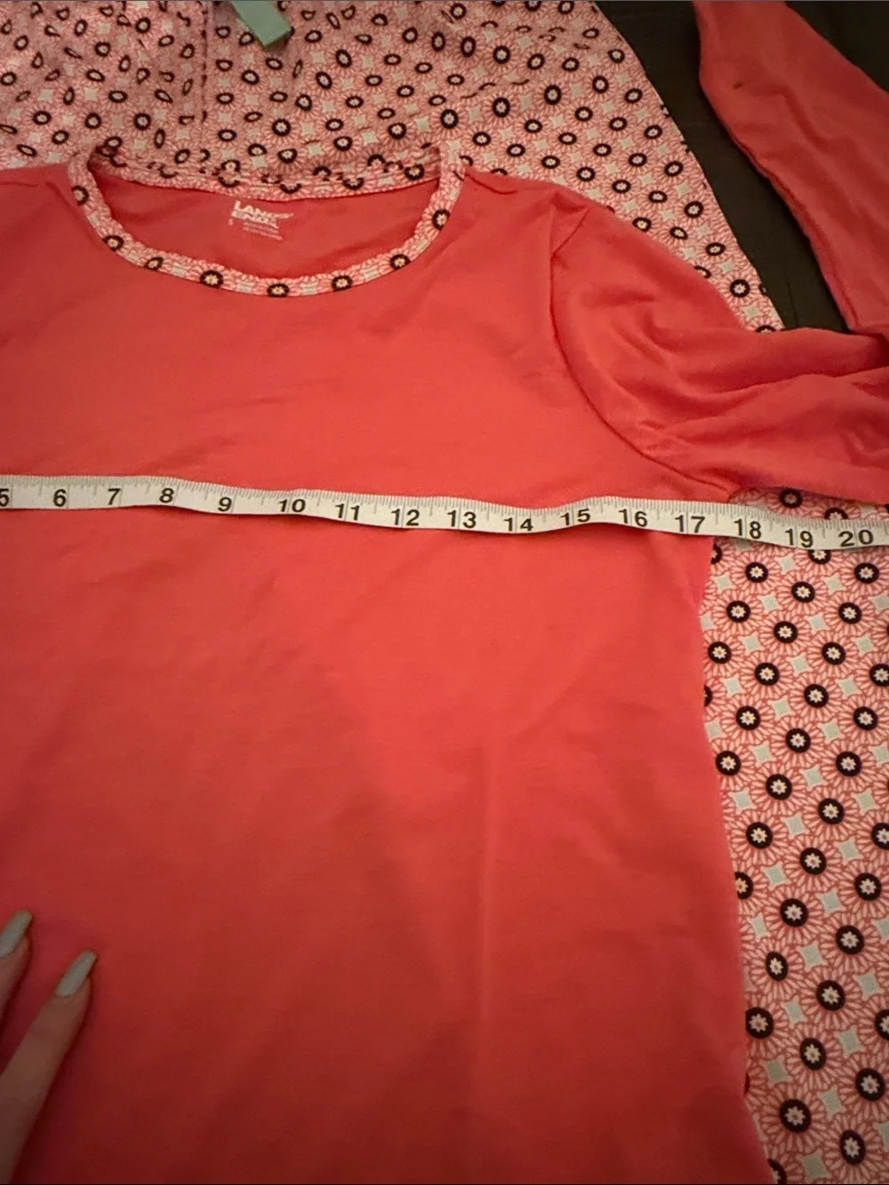 Lands' End Coral Pink Long-Sleeve Pajama Set with Printed Pants